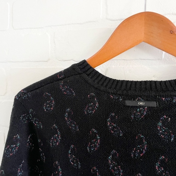 Revolve x Obey Knit Sweater Wasteland Paisley Rainbow Shimmery Cotton Black Sz M - Picture 9 of 15
